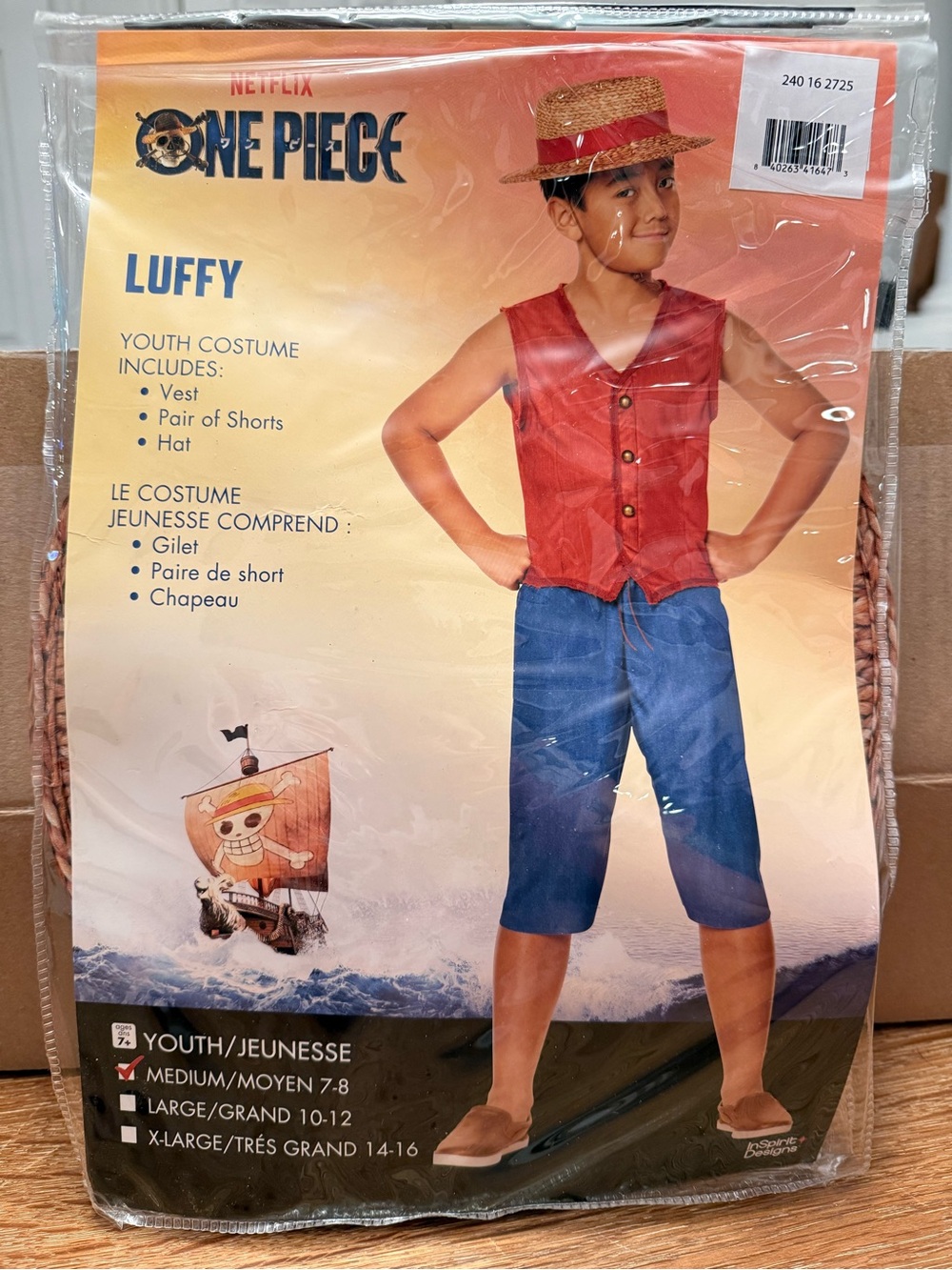 Onepiece Luffy Costume - Red Vest, Blue Shorts, Straw Hat